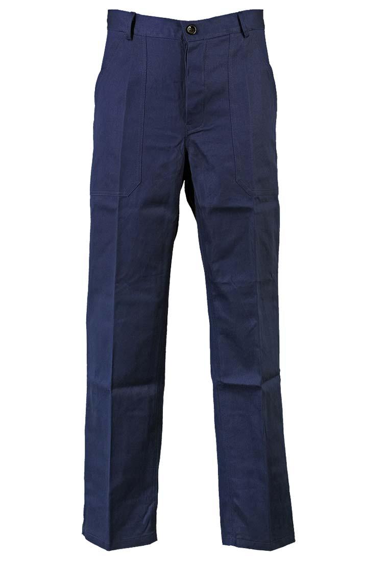 Work Waistband Trousers In Navy Blue Cotton