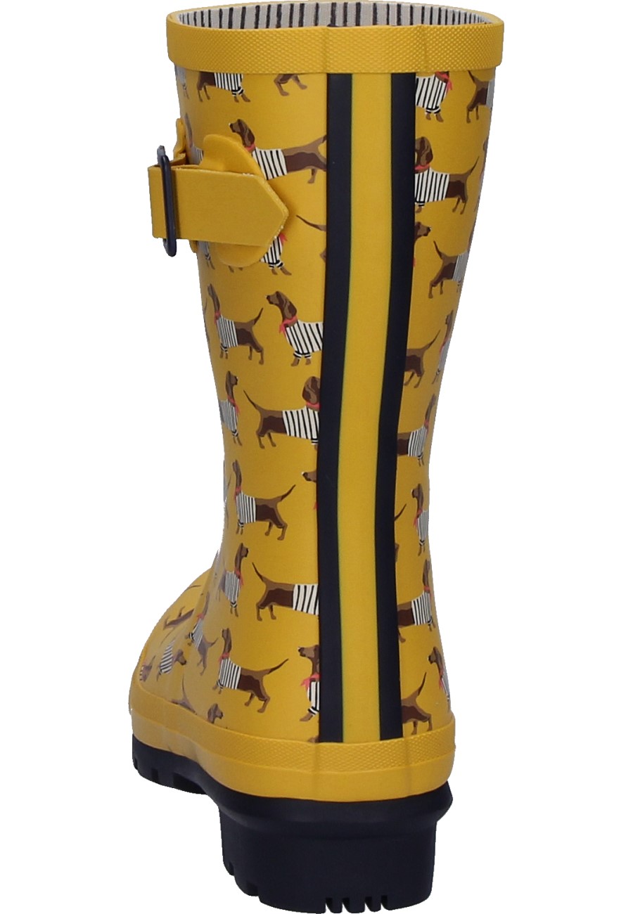 joules yellow sausage dog wellies