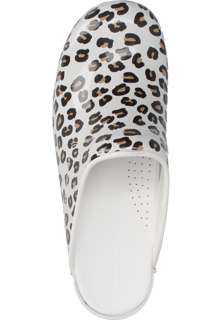 sanita leopard clogs