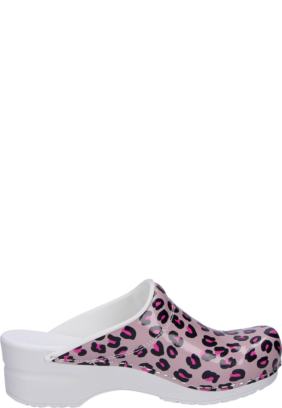 sanita leopard clogs